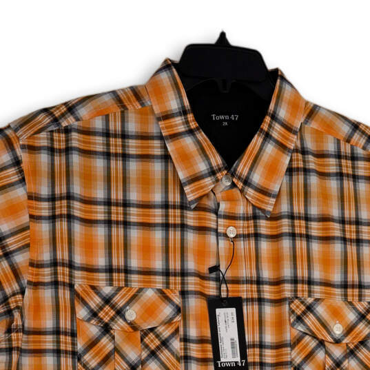 NWT Mens Orange Plaid Pointed Collar Flap Pocket Button-Up Shirt Size 2X image number 3
