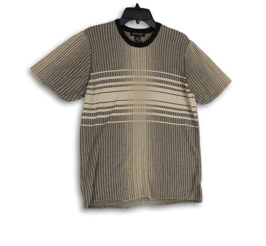 Womens Brown Black Striped Crew Neck Short Sleeve Pullover T-Shirt Size M image number 3