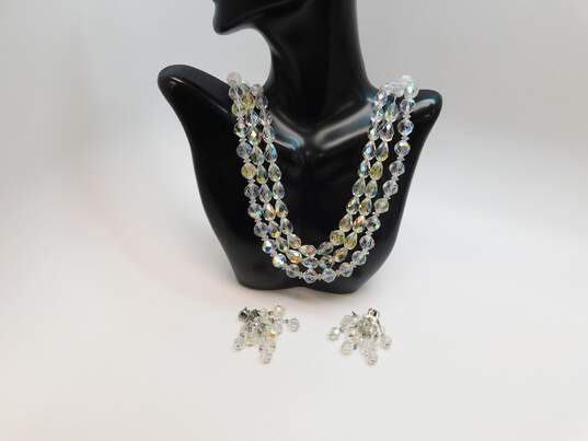Vintage Aurora Borealis Silver Tone Necklaces & Clip On Cluster Earrings 187.8g image number 1