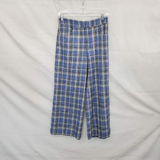 Zara Blue Plaid Patterned High Rise Wide Leg Trouser Pant WM Size XS image number 2
