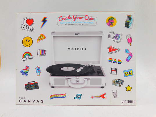 Victrola White Create Your Own Bluetooth Suitcase Record Player IOB W/ Stickers & Power Cord image number 2