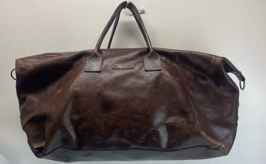 John Varvatos Large Brown Leather Duffle Bag image number 1
