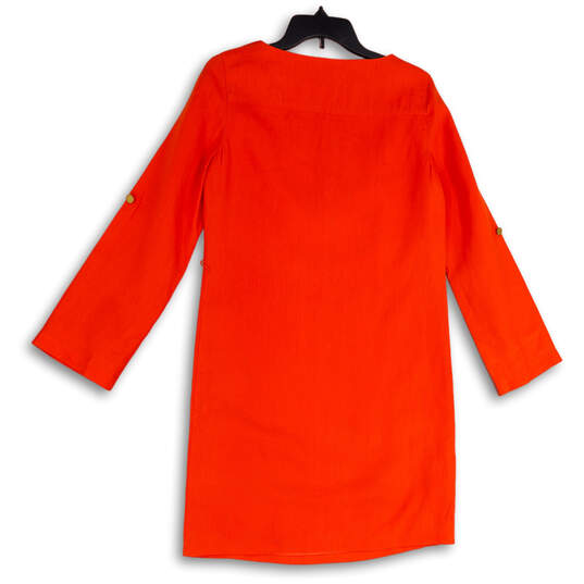 Womens Orange Long Sleeve Keyhole Neck Knee Length Shift Dress Size 2 image number 2