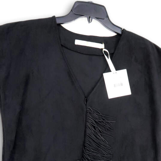 NWT Womens Black V-Neck Cap Sleeve Fringe Pullover Shift Dress Size Small image number 3