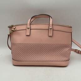 Womens Pink Perforated Leather Top Handle Zip Crossbody Strap Satchel Bag Purse alternative image