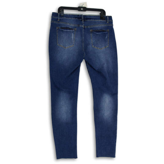 Womens Blue Denim Medium Wash Pockets Distressed Skinny Jeans Size 2XL image number 2