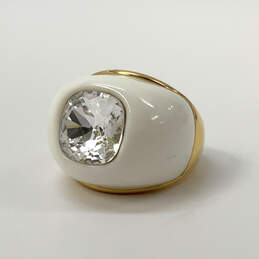Designer Kenneth Jay Lane Gold-Tone Clear Crystal Stone Enamel Band Ring