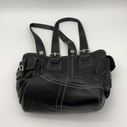 Womens Black Leather Inner Pockets Double Handles Zipper Shoulder Bag