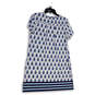 Womens Blue White Batik Print Crew Neck Short Sleeve Shift Dress Size Large image number 2