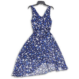 Womens Blue Floral Sleeveless Belted Midi Fit And Flare Dress Size 12 alternative image