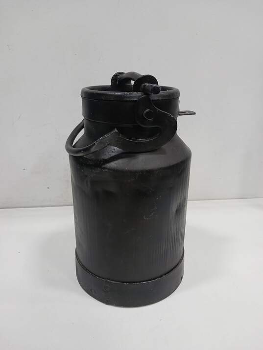 Vintage 15" Tall Black Metal Milk Can with Lid image number 2