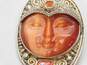Sajen 925 Orange Cats Eye Carved Goddess Moon Face & Faceted Mystic Quartz Granulated Spirals Statement Pendant Brooch 46.5g image number 3