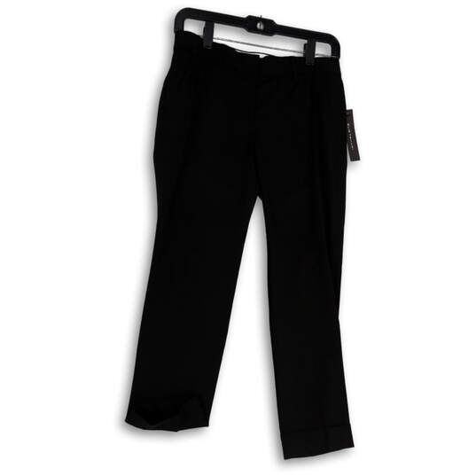 NWT Womens Black Flat Front Slash Pockets Straight Leg Dress Pants Size 0 image number 1