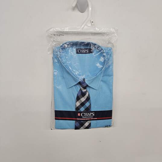 Chaps Performance Series Blue Button Up Shirt & Tie image number 1