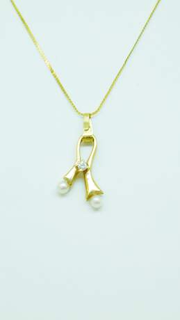 14K Gold Diamond Accent & Pearl Pendant Necklace 1.4g alternative image