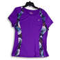 Womens Purple Floral Round Neck Short Sleeve Pullover Blouse Top Size XL image number 1