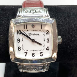 Designer Brighton Orchard Silver-Tone Pink Leather Strap Analog Wristwatch