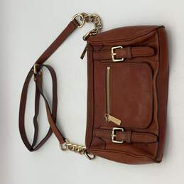 Womens Brown Gold Leather Pockets Adjustable Strap Zipper Crossbody Purse