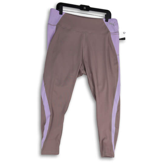 Womens Pink Lavender Evostripe Elastic Waist Pull On Cropped Leggings Sz XL image number 1