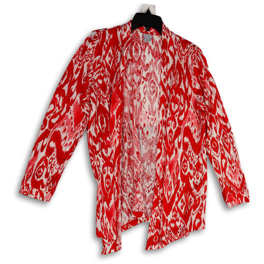 Womens Red White Ikat Print Long Sleeve Stretch Open Front Cardigan Size 1 image number 1