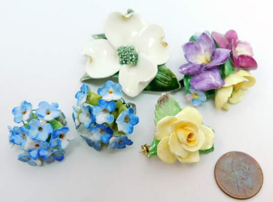 Vintage Aynsley & Fashion China Flower Clip-On Earrings & Brooches 48.3g image number 7