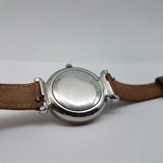 Fossil Unique 25-27mm Rose Gold Tone Case with Brown leather Strap Ladies Quartz Watch Collection image number 2