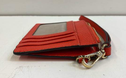 Michael Kors Orange Leather Zip Key Ring ID Card Organizer Wallet Wristlet image number 3