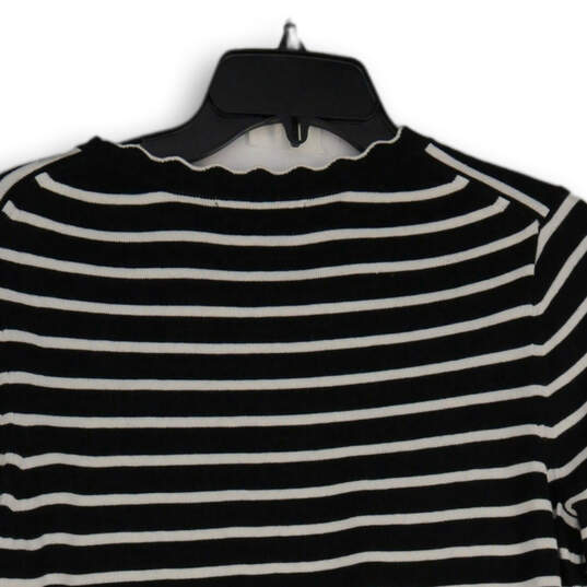 Womens Black White Striped Tight-Knit Crew Neck Pullover Sweater Size M image number 4