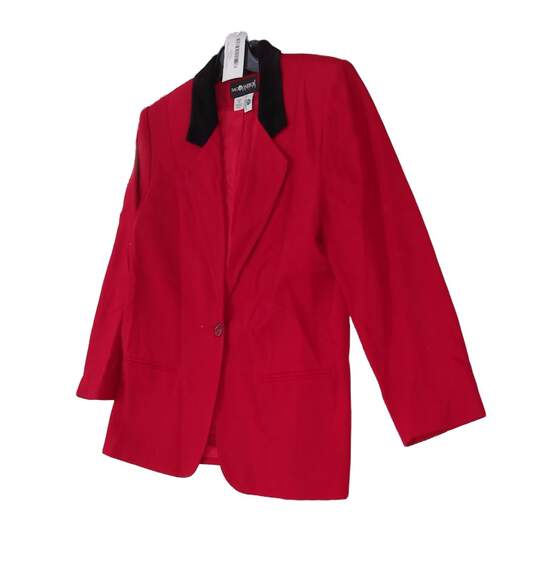 Womens Red Wool Long Sleeve Collared Pockets Blazer Suit Jacket Size 14 image number 2