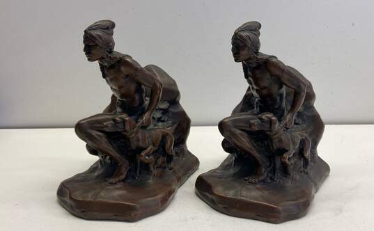 Native American Bronze Bookends Sculpture Marked C. Vieth image number 5