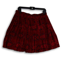 Womens Red Black Animal Print Elastic Waist Short Pleated Skirt Size Medium