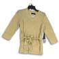 NWT Jones New York Womens Metallic Beige V-Neck Belted Pullover Sweater Size M image number 1