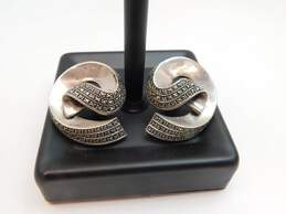 Vintage Brand Sterling Silver Marcasite Swirl Omega Pierced Earrings 32.1g