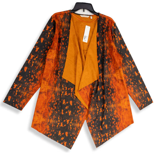 NWT Womens Orange Black Long Sleeve Open Front Cardigan Size XL image number 1