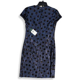 NWT Womens Blue Sequin Round Neck Short Sleeve Back Zip Sheath Dress Size 4 alternative image