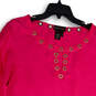 Womens Pink Eyelet 3/4 Sleeve Keyhole Neck Side Slit Tunic Top Size L image number 3