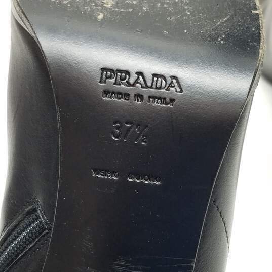AUTHENTICATED Prada Black Leather Block Heel Boots Wms Size 37.5 image number 4