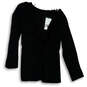 NWT Womens Black Long Sleeve Knot Front Back Zip Blouse Top Size Medium image number 1
