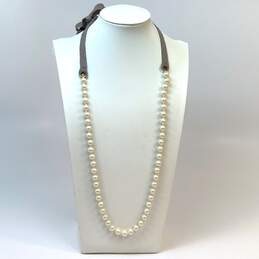 Designer J. Crew Gold-Tone White Pearl Ribbon Fashionable Beaded Necklace
