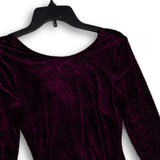 Womens Purple Black Velvet Long Sleeve Back Zip Bodycon Dress Size 0 image number 4