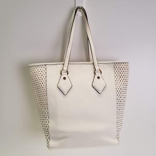 Diane Von Furstenberg White Perforated Leather Medium Shoulder Tote Bag image number 2