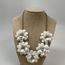 Designer J. Crew Gold-Tone White Floral Crystal Stone Statement Necklace