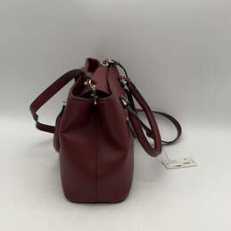 NWT Womens Red Leather Inner Pocket Detachable Strap Snap Satchel Bag