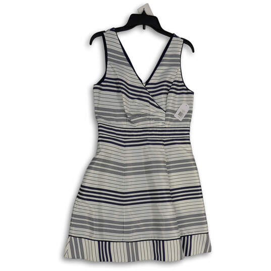NWT Womens White Blue Striped V-Neck Sleeveless Fit & Flare Dress Size 8 image number 1