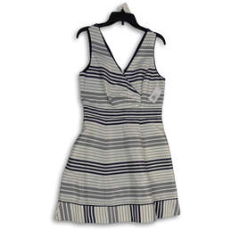 NWT Womens White Blue Striped V-Neck Sleeveless Fit & Flare Dress Size 8