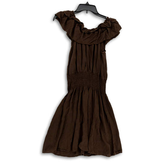 Womens Brown Ruffle Short Sleeve Scoop Neck Fit & Flare Dress Size Medium image number 2