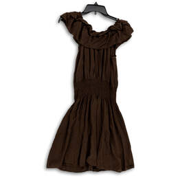 Womens Brown Ruffle Short Sleeve Scoop Neck Fit & Flare Dress Size Medium alternative image