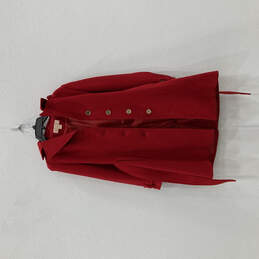 Womens Red Long Sleeve Collared Waist Tie Button Front Trench Coat Size XS alternative image