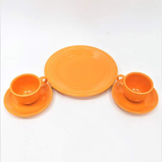 VTG Fiestaware Tangerine Orange Set of 2 Cups & Saucers w/ Bonus Dinner Plate image number 1