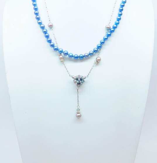 VNTG & Mod 925 Sterling Silver Pearl & Hematite Necklaces image number 3